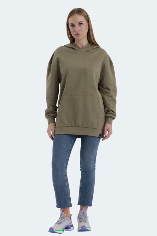 Slazenger VIOLENCE Unisex Kapüşonlu Cepli Oversıze Haki Sweatshırt