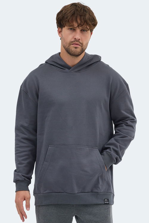 Slazenger VIOLENCE Unisex Kapüşonlu Cepli Oversıze Koyu Gri Sweatshırt