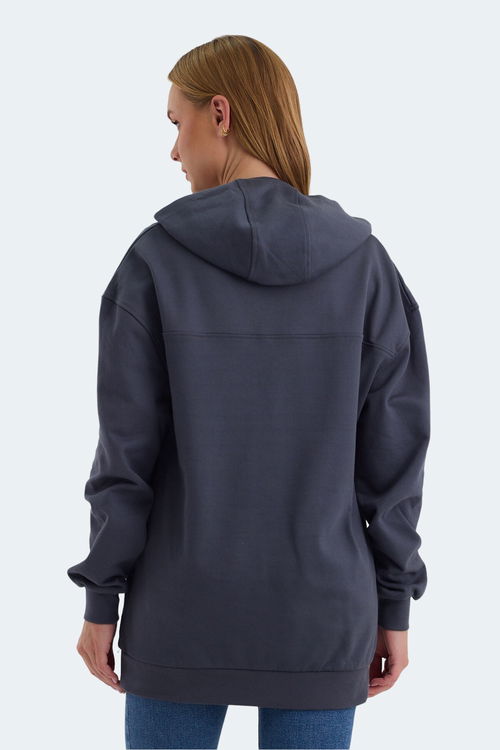 Slazenger VIOLENCE Unisex Kapüşonlu Cepli Oversıze Koyu Gri Sweatshırt