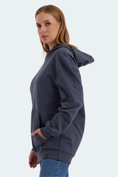 Slazenger VIOLENCE Unisex Kapüşonlu Cepli Oversıze Koyu Gri Sweatshırt