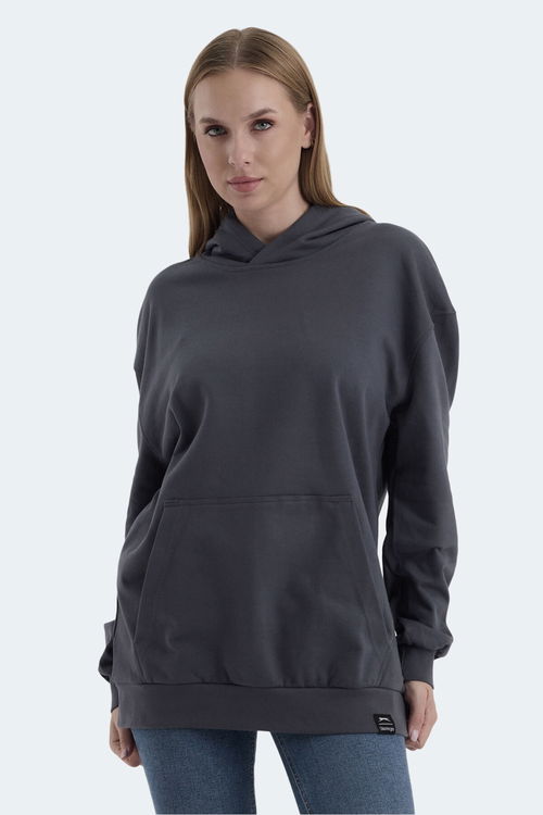 Slazenger VIOLENCE Unisex Kapüşonlu Cepli Oversıze Koyu Gri Sweatshırt