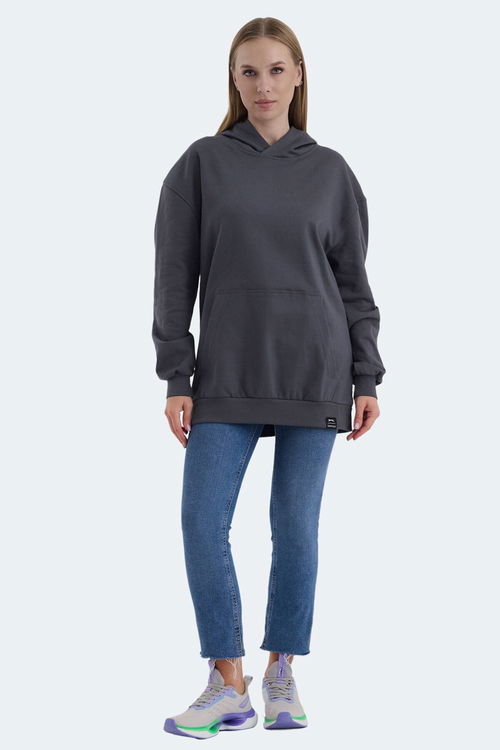 Slazenger VIOLENCE Unisex Kapüşonlu Cepli Oversıze Koyu Gri Sweatshırt