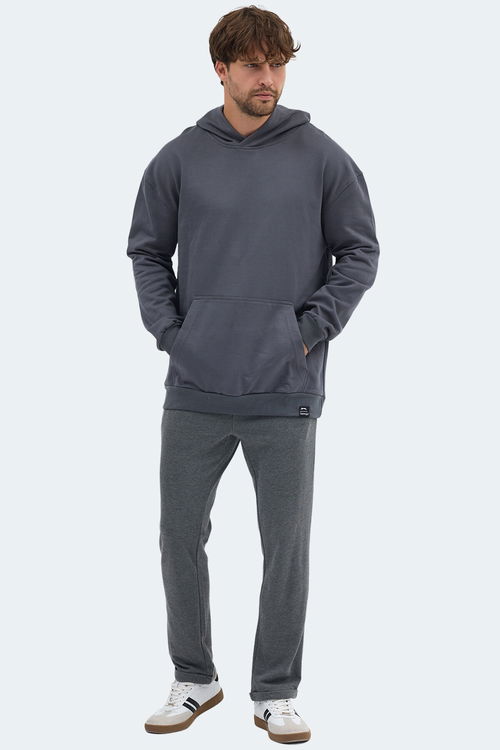 Slazenger VIOLENCE Unisex Kapüşonlu Cepli Oversıze Koyu Gri Sweatshırt