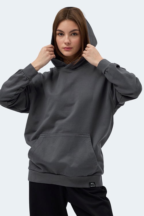 Slazenger VIOLENCE Unisex Kapüşonlu Cepli Oversıze Koyu Gri Sweatshırt