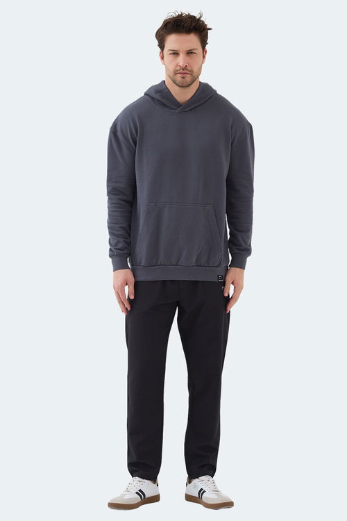 Slazenger VIOLENCE Unisex Kapüşonlu Cepli Oversıze Koyu Gri Sweatshırt