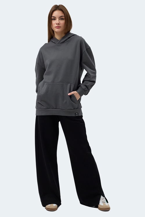 Slazenger VIOLENCE Unisex Kapüşonlu Cepli Oversıze Koyu Gri Sweatshırt