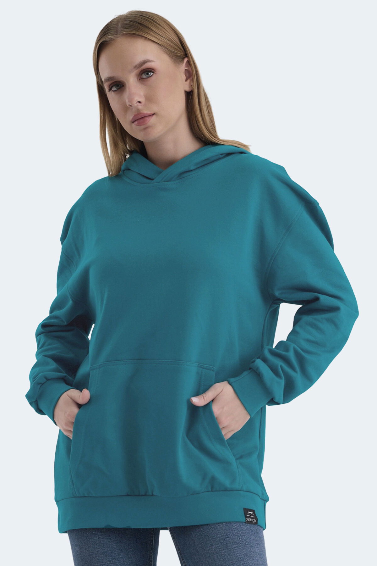 Slazenger VIOLENCE Unisex Kapüşonlu Cepli Oversıze Petrol Sweatshırt - Thumbnail