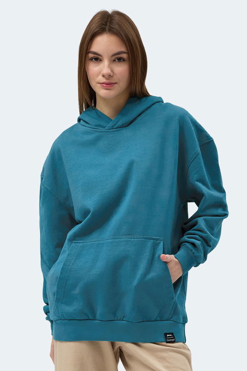 Slazenger VIOLENCE Unisex Kapüşonlu Cepli Oversıze Petrol Sweatshırt