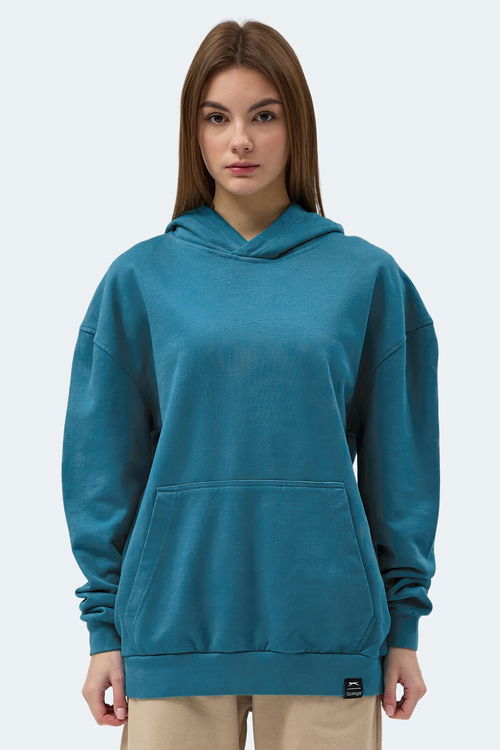 Slazenger VIOLENCE Unisex Kapüşonlu Cepli Oversıze Petrol Sweatshırt