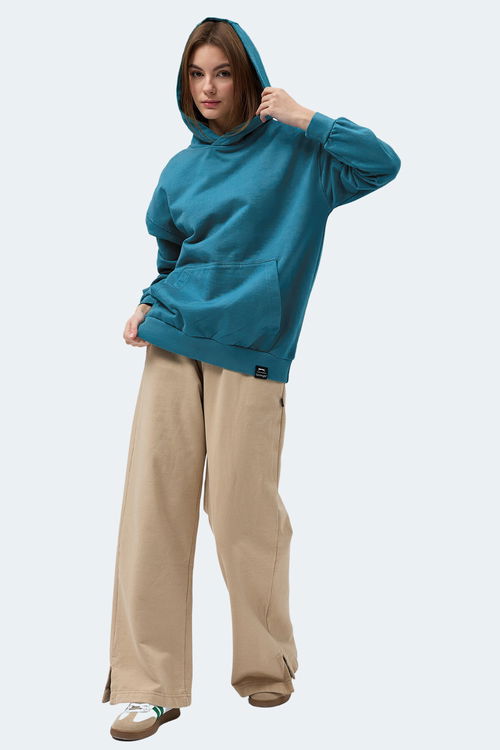 Slazenger VIOLENCE Unisex Kapüşonlu Cepli Oversıze Petrol Sweatshırt