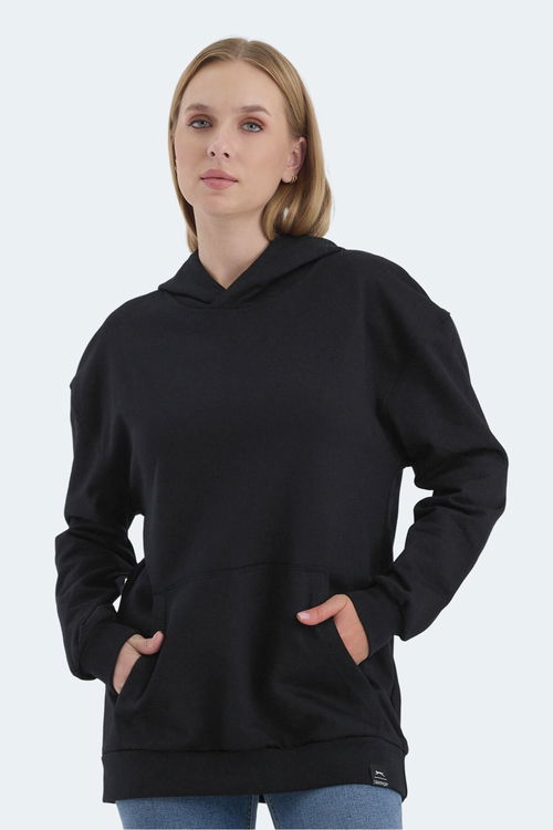 Slazenger VIOLENCE Unisex Kapüşonlu Cepli Oversıze Siyah Sweatshırt