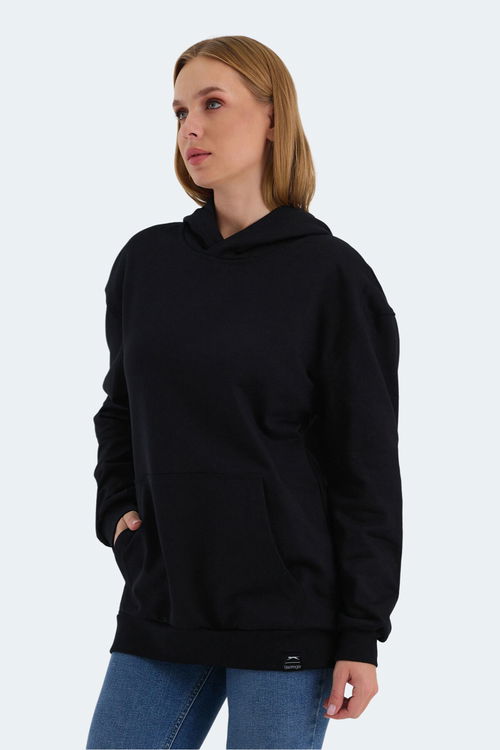 Slazenger VIOLENCE Unisex Kapüşonlu Cepli Oversıze Siyah Sweatshırt