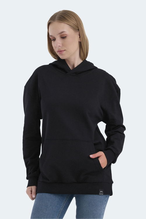 Slazenger VIOLENCE Unisex Kapüşonlu Cepli Oversıze Siyah Sweatshırt