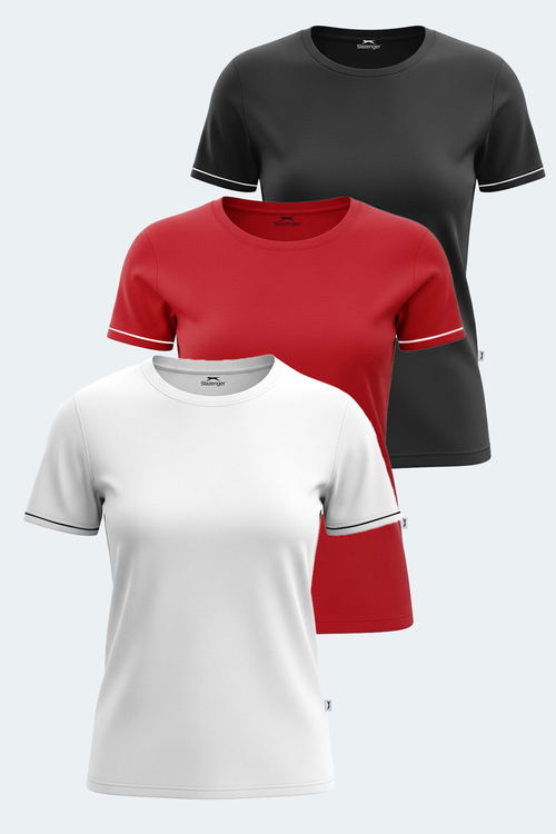 Slazenger VITYA Kadın Tişört Beyaz - Siyah - Kırmızı