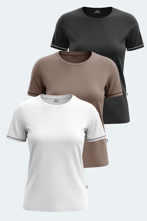 Slazenger VITYA Kadın Tişört Beyaz - Siyah - Vizon