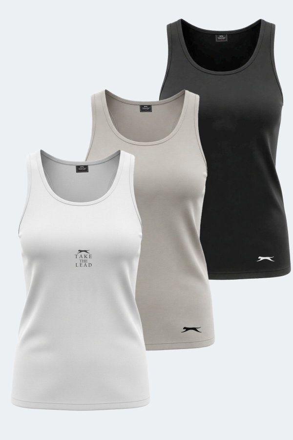 Slazenger VLADLEN 3 lü Set Kadın Beyaz - Siyah - Taş Gri Atlet