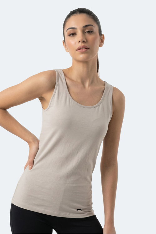 Slazenger VLADLEN Kadın Slim Fıt Kolsuz Taş Gri Atlet