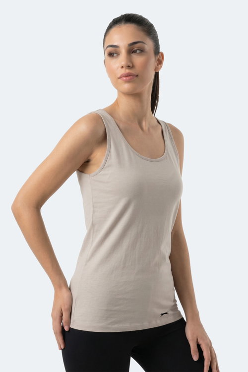 Slazenger VLADLEN Kadın Slim Fıt Kolsuz Taş Gri Atlet