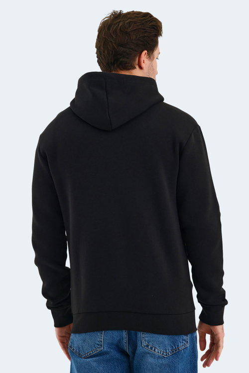 Slazenger VONDA Erkek Fermuarlı Kapüşonlu Cepli Siyah Sweatshırt
