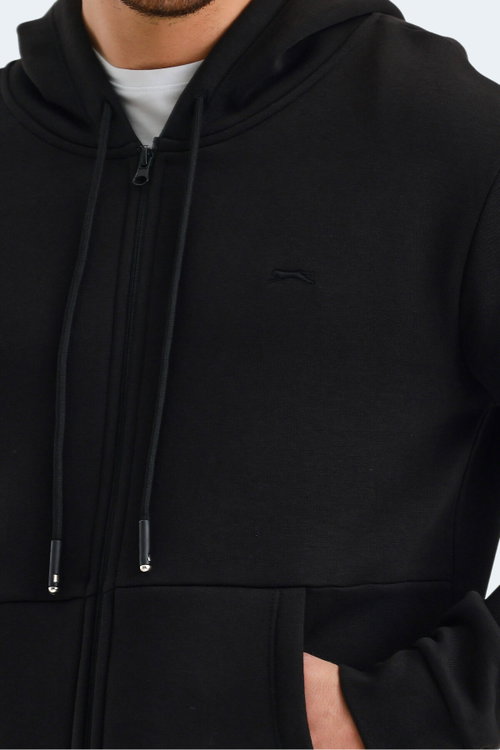 Slazenger VONDA Erkek Fermuarlı Kapüşonlu Cepli Siyah Sweatshırt