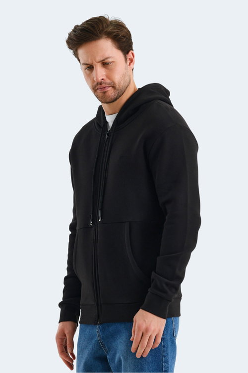 Slazenger VONDA Erkek Fermuarlı Kapüşonlu Cepli Siyah Sweatshırt